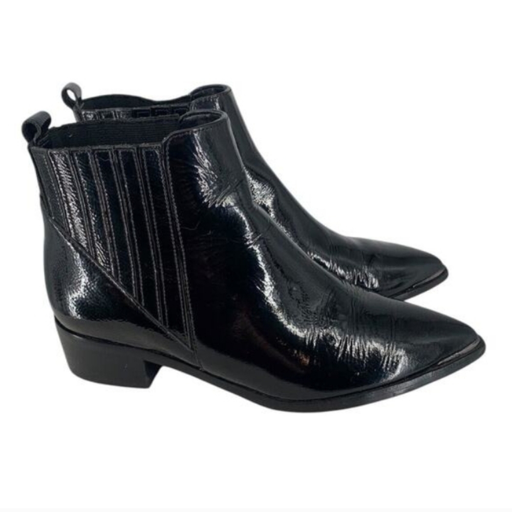 Marc Fisher Patent Black Ankle Boots